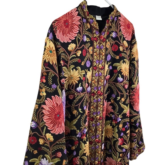 Precious Craft Women’s Wool Floral Embroidery Long Coat Boho Hippie Y2K - Picture 4 of 8